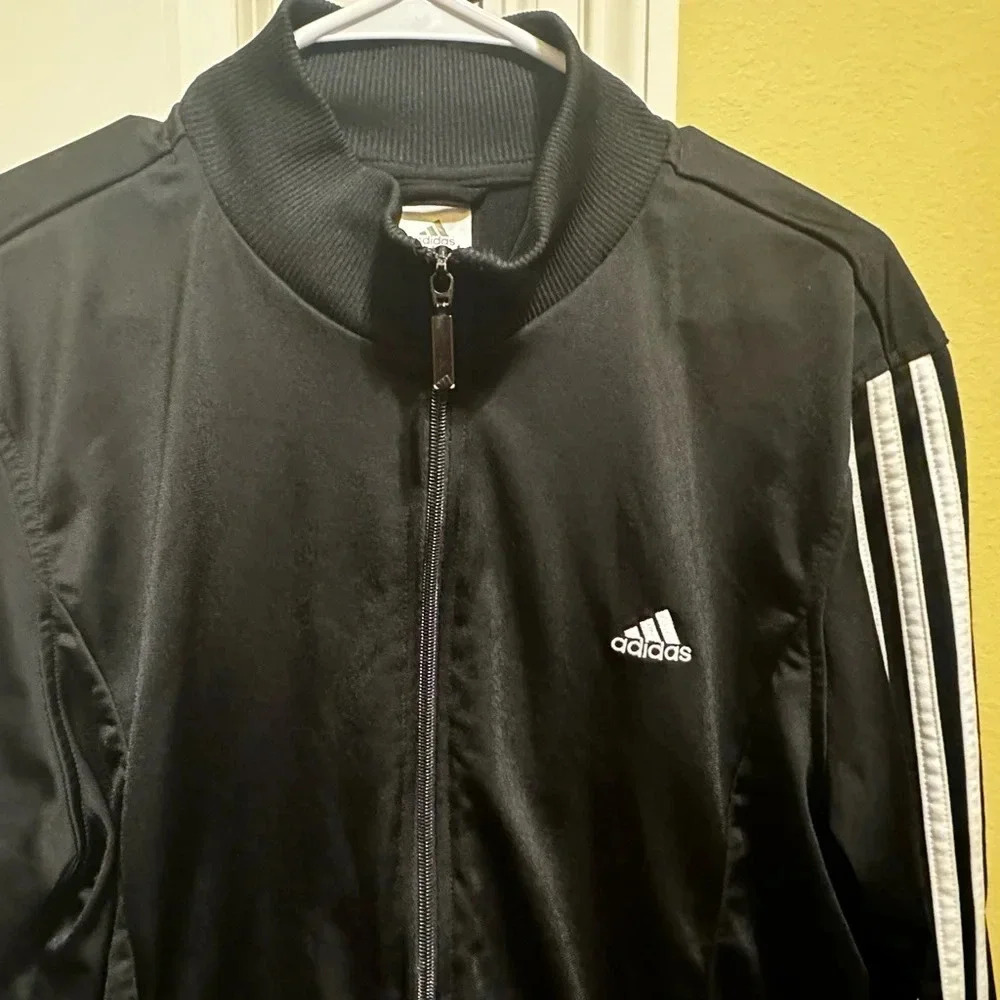 Adidas Men’s Essential Track Running Jacket Black White 3 Stripes Zipper Sz L - Picture 2 of 11